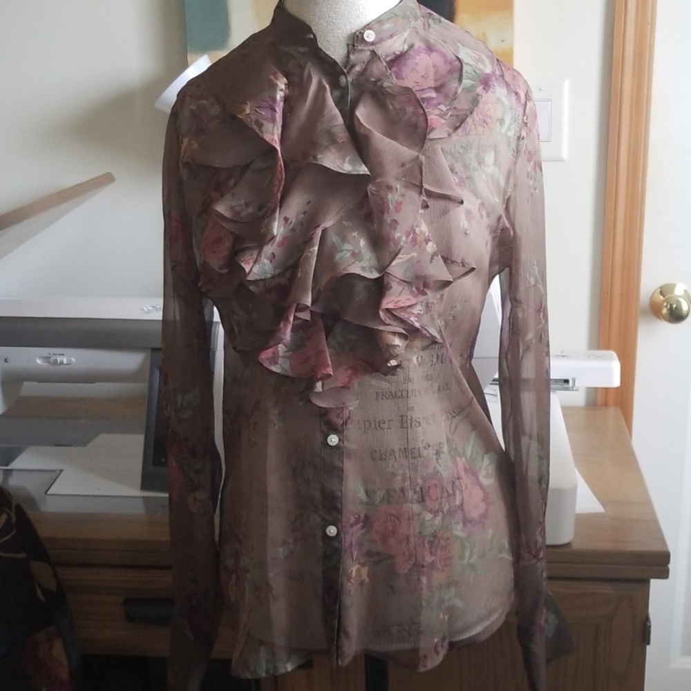 Lauren by Ralph Lauren Floral Ruffle Front Blouse